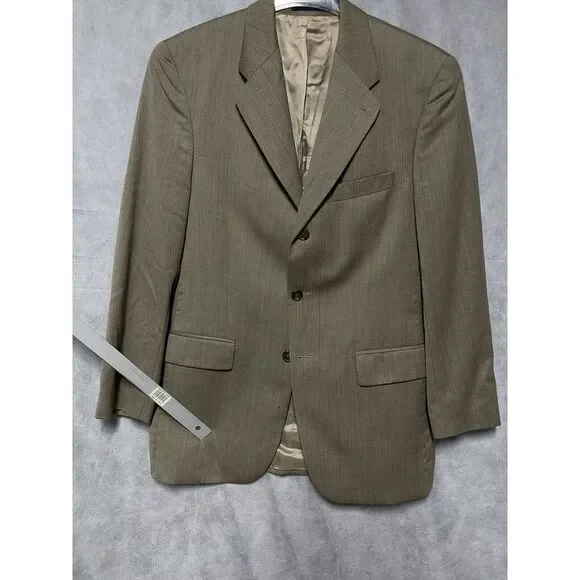 Chaps Ralph Lauren Suit‎ Men 40L Beige 3 Btn Herringbone Wool 34X32 Pants Luxury